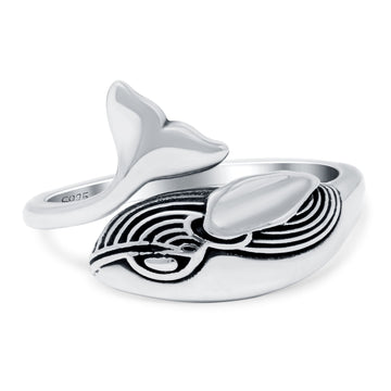 Whale Ring Oxidized Band Solid 925 Sterling Silver (13mm)